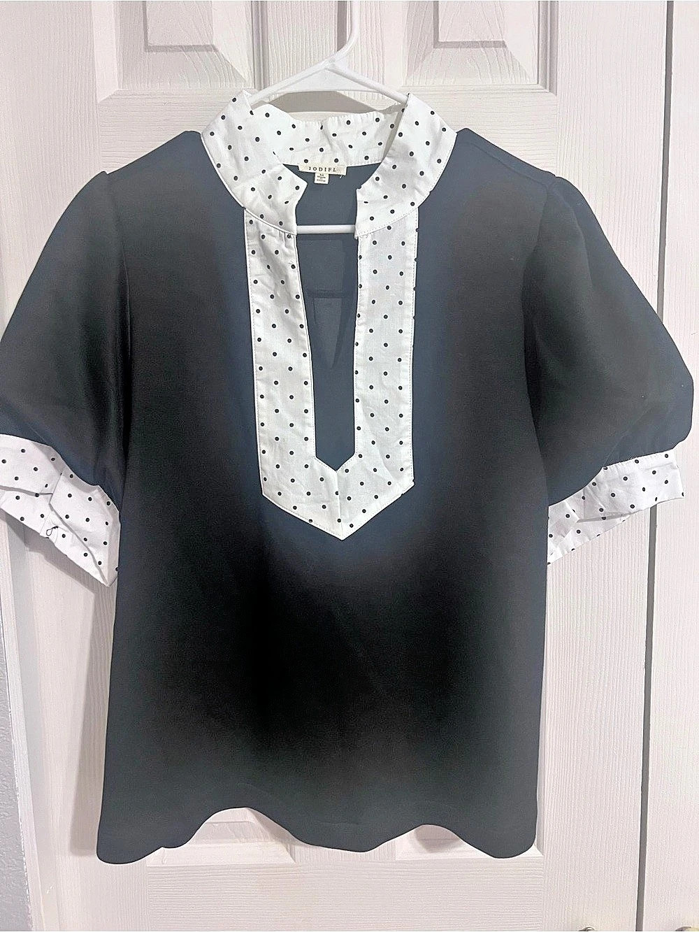 Jodifl Polka Dot Trim Blouse in Black & White